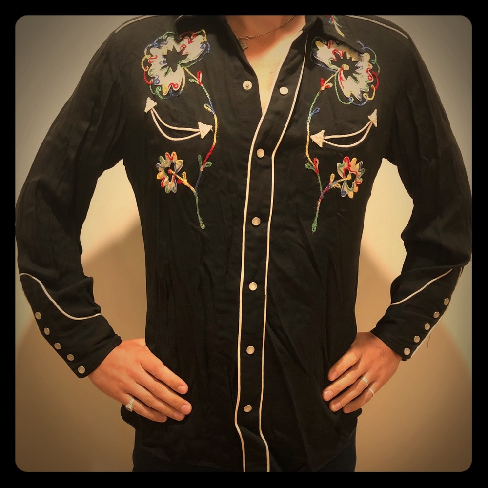 Vintage H Bar C Blacl Embroidered Western Shirt